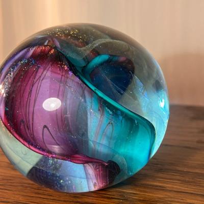 Lot of 4 signed glass paperweights
