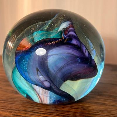 Lot of 4 signed glass paperweights