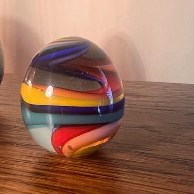 Lot of 4 signed glass paperweights