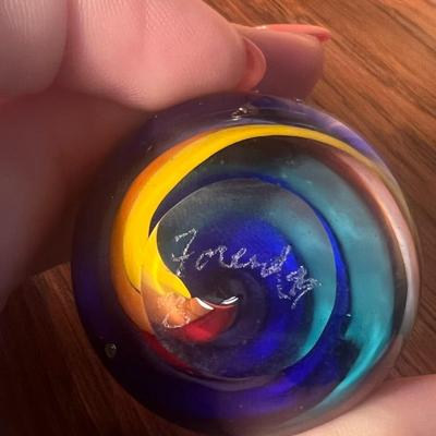 Lot of 4 signed glass paperweights