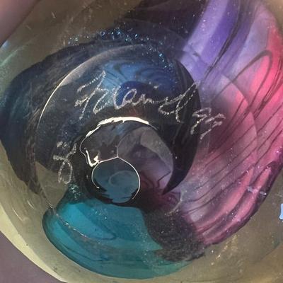 Lot of 4 signed glass paperweights