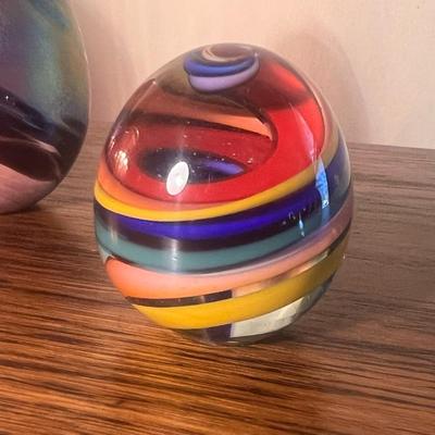 Lot of 4 signed glass paperweights