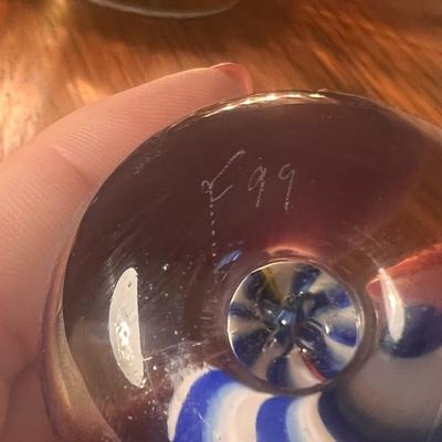 Lot of 4 signed glass paperweights