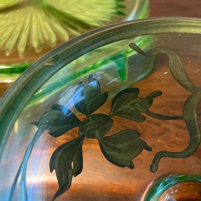Uranium Glass Divided Dish with Lid