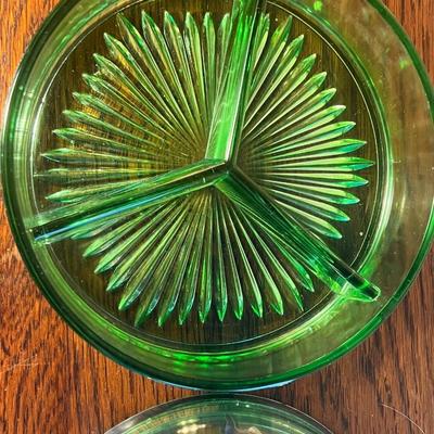 Uranium Glass Divided Dish with Lid