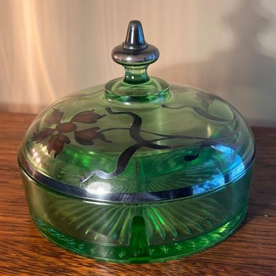 Uranium Glass Divided Dish with Lid