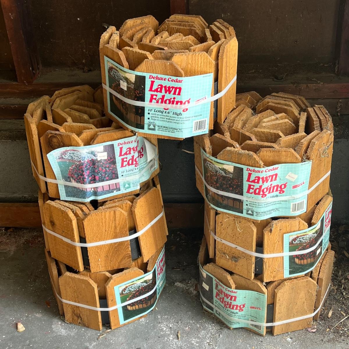 LOT 161G: Deluxe Cedar Lawn Edging - 6” high x 10’ long - 7 Rolls ...