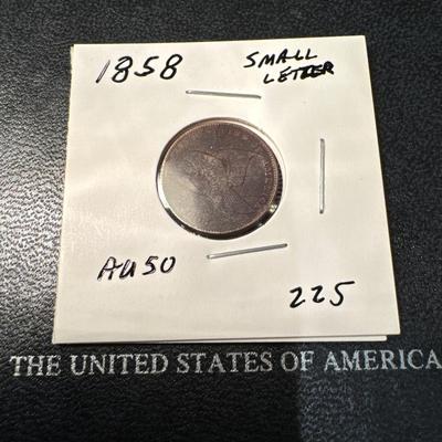 1858 FLYING EAGLE SMALL LETTER AU 50 US COIN 1c