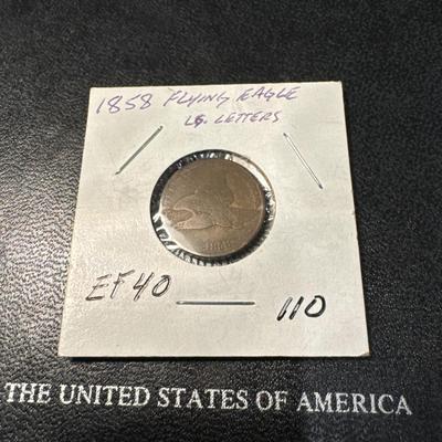 1858 FLYING EAGLE LG LETTERS EF 40 US COIN 1c