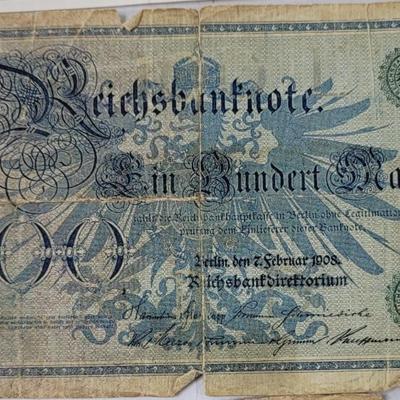 Dt. Reich 100 Mark 1908, DEU-31b Series Q/N, Lightly Used (K1544)