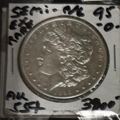 1895 O MORGAN AU 55++ U S COIN SILVER RAREST DATE