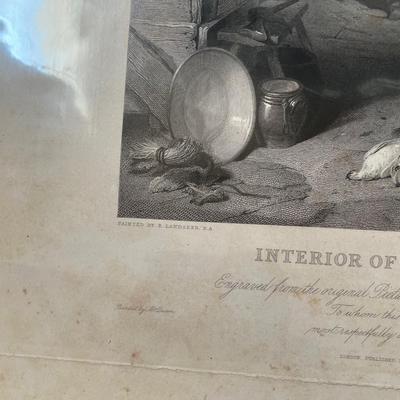 E. Landseer, R.A. "Interior of a Highlanders Cottage" 1844 w/ COA