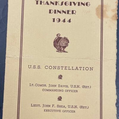 WWII Thanksgiving Dinner 1944 USS Constellation Menu