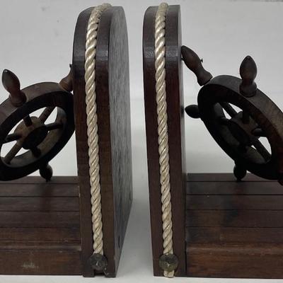Twin Nautical Ship Steering Wheel Book Ends
