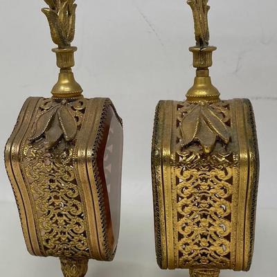 Twin Vintage Art Nouveau Style Cast Brass Perfume Bottle