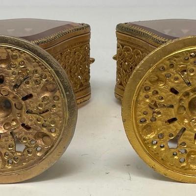 Twin Vintage Art Nouveau Style Cast Brass Perfume Bottle