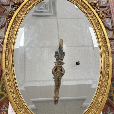 Gorgeous Large Figurine Gilt Louis VI Style Mirror w/ Candle Holder