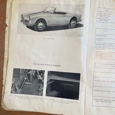 1958 Alfa Romeo Shop Manual - Giulietta Cars English