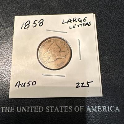 1858 FLYING EAGLE AU 50 U S COIN 1 c