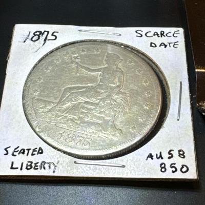 1875 SEATED LIBERTY 1$ U.S. coin 1022 Scarce Date Au 58