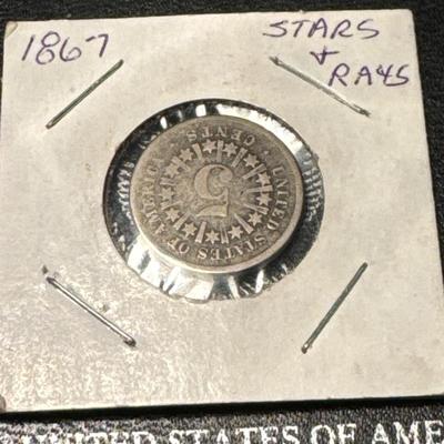 1867 STARS AND RAYS US COIN 5c