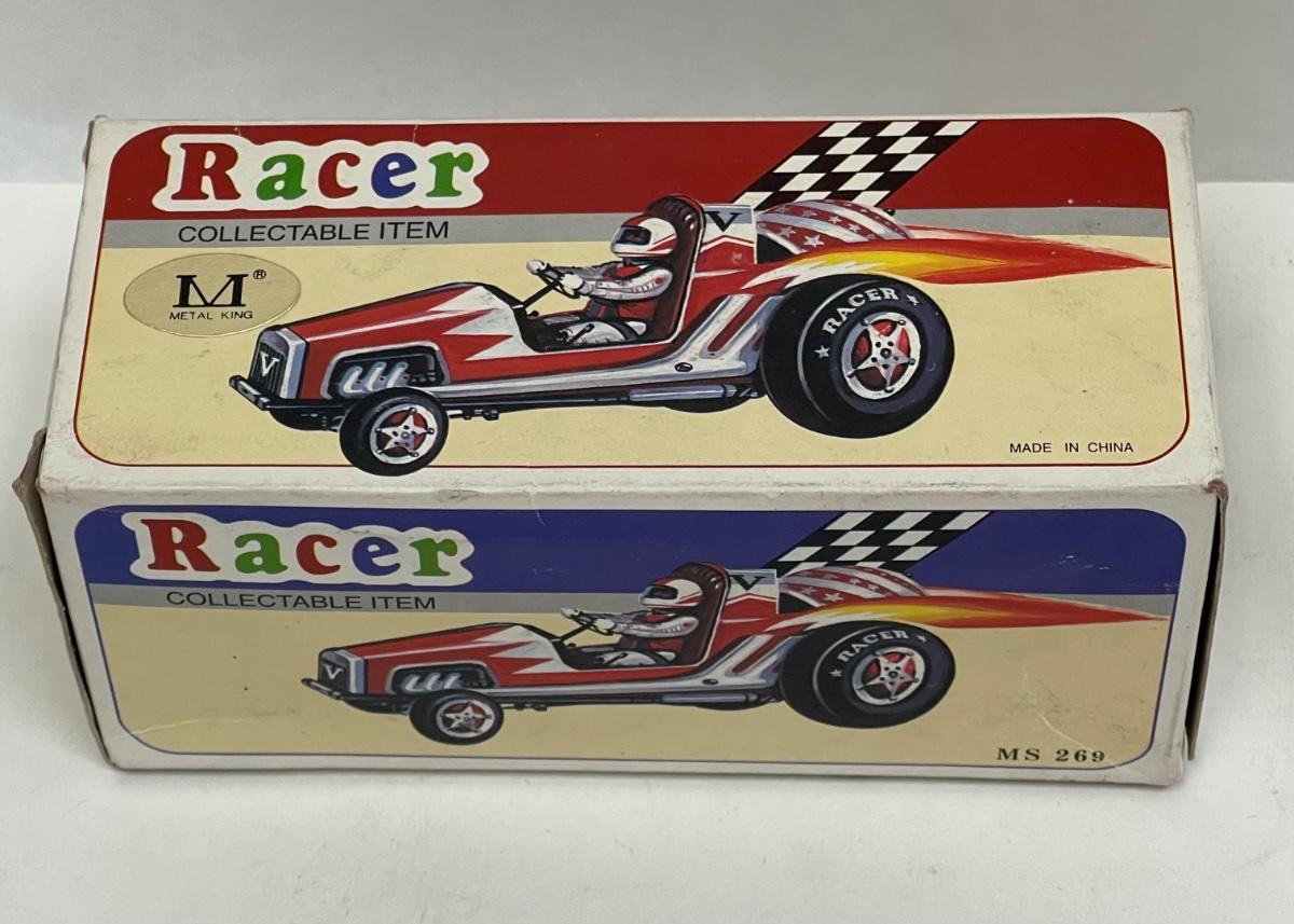 Vintage Tin Toy Clockwork Racer Metal King Collectable Blue Race Car ...