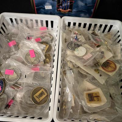 . Military metals, Pins, and belt buckles and commemorative coins