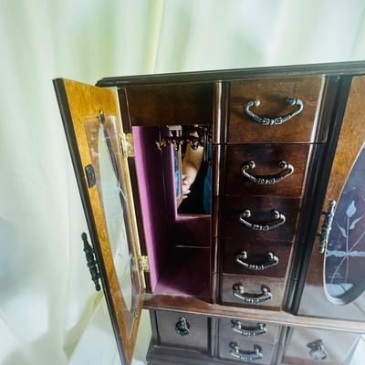 Vintage Hand Made Jewelry Armoire Cabinet Box Storage Chest Stand Organizer