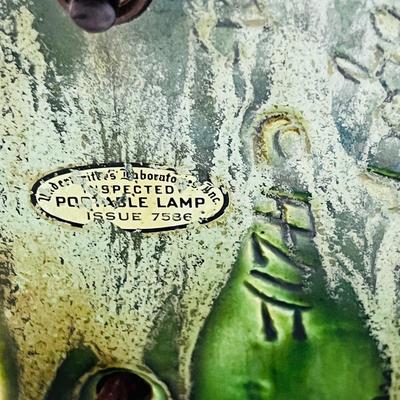 Underwriters Laboratories Inc. Portable Lamp Hand Made Pottery Green Exotic Leaves