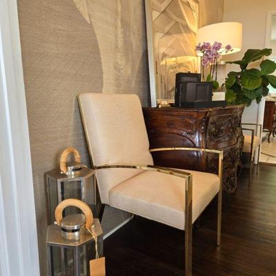 Gold armchairs Bernhardt dining - detailed back