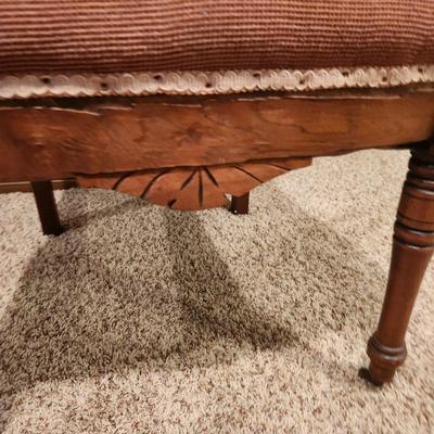 Antique Victorian EASTLAKE Walnut & Needlepoint Carved Fire Place Side Chair