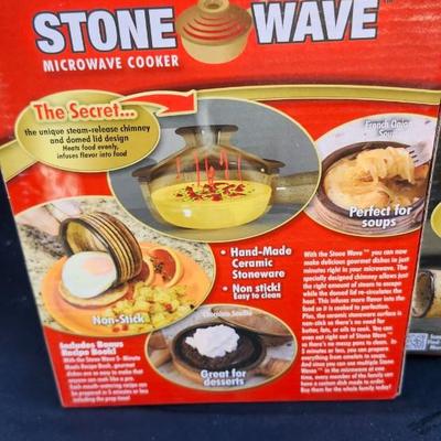 Two Stone Wave Microwave Cooker Stoneware Baking Pan & Cordless Iron