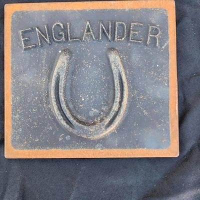 Vintage ENGLANDER Heavy Iron Stove Oven Cover Plate Door Industrial Horseshoe Art