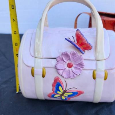Two Ceramic Purse Jar and Leather Purse lot