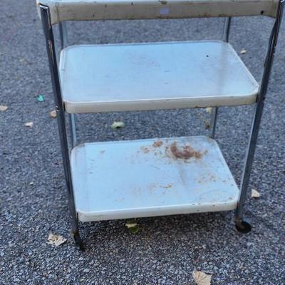 Metal Rolling Cart Serving Kitchen Trolley Utility Shelves Vintage 3 Tier