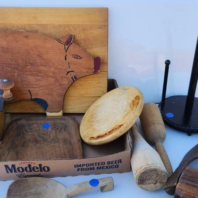 Vintage wooden Kitchen lot including coffee grinder