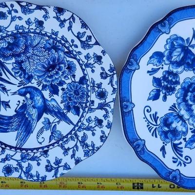 Blue and white ceramic with flower and bird design decorative plates