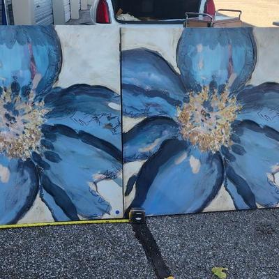 Two Blue Poppy Giclee Canvas Art Print, 40 by 40