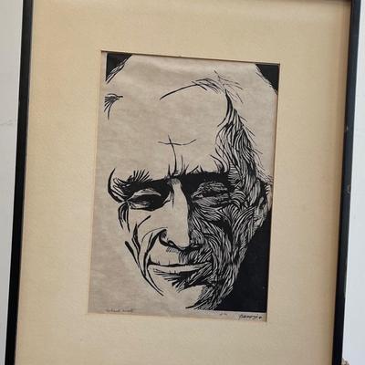 Artist Signed Bertrand Russell (1872-1970) Lithograph Face Portrait A British Philosopher
