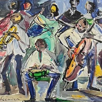 SIGNED JAZZ SCENE OIL PAINTING ON BOARD/ ACRYLIC