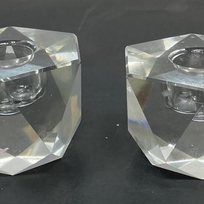 Twin Crystal Glass Candle Holder