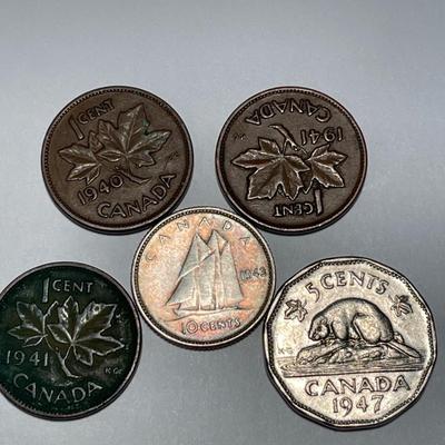 Sale Photo Thumbnail #180: See pics. Pennies: two 1941, 1940. Dime 1948. Nickel 1947