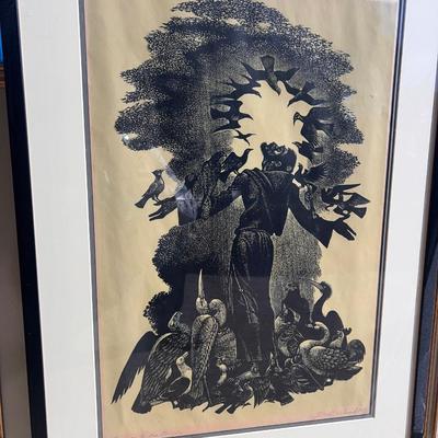 Fritz Eichenberg (1901-1990) SERMON TO THE BIRDS wood engraving