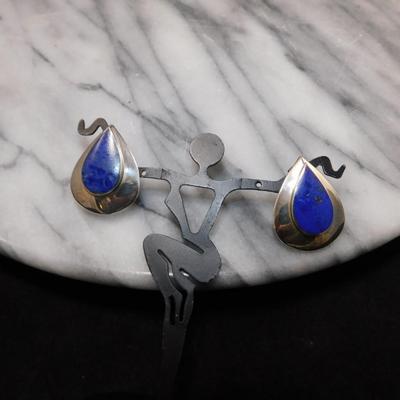 925 Sterling Teardrop Earrings w/ Lapis Lazuli 7.4g