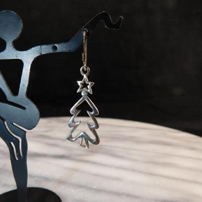 925 Sterling Christmas Tree Drop Earrings 3.2g
