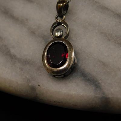 Vintage Coldwater Creek 925 Sterling Tourmaline Pendant w/ Matching Drop Earrings 18" - 5.8g