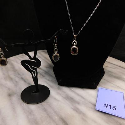 Vintage Coldwater Creek 925 Sterling Tourmaline Pendant w/ Matching Drop Earrings 18" - 5.8g