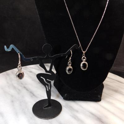 Vintage Coldwater Creek 925 Sterling Tourmaline Pendant w/ Matching Drop Earrings 18" - 5.8g