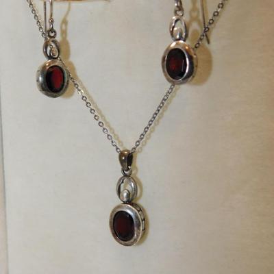 Vintage Coldwater Creek 925 Sterling Tourmaline Pendant w/ Matching Drop Earrings 18" - 5.8g