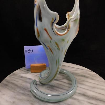Beautiful Hand Blown Milky Swirl Glass Vase 8"